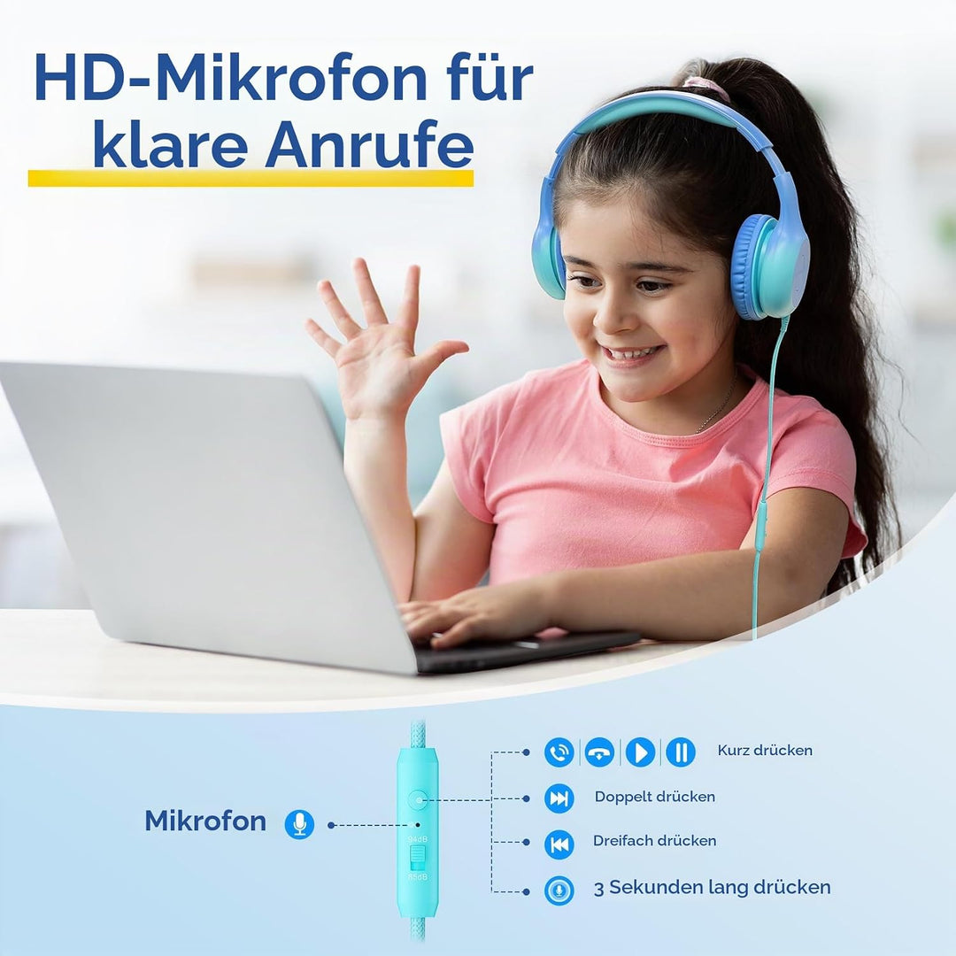 EarFun Kinder Kopfhörer, Kopfhörer Kinder USB C, 85/94dB Lautstärkenbegrenzer, HiFi Klang, faltbar,