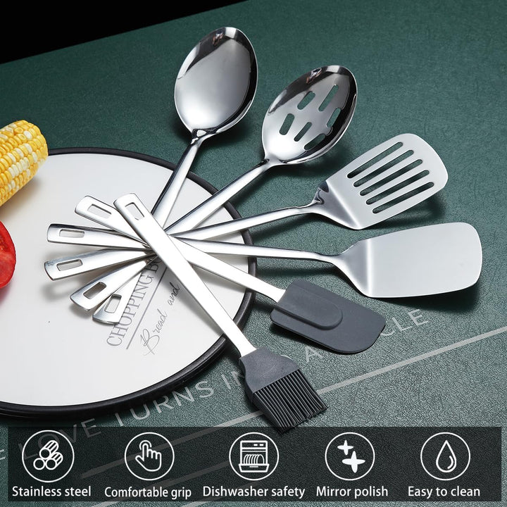 Edelstahl Küchenutensilien Set 40 teilig, Kochutensilien Set mit Utensilienhalter, Kochgeschirr Set,