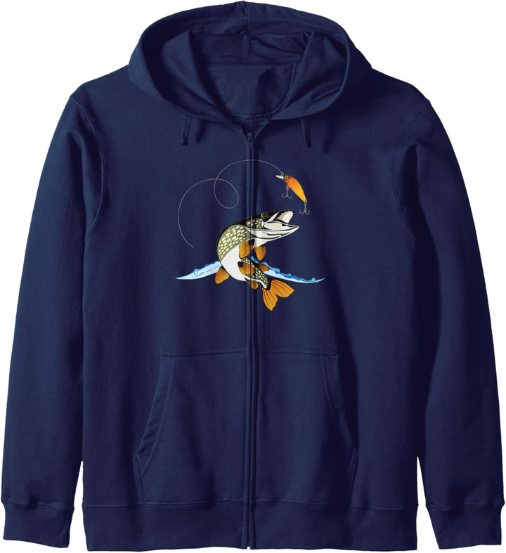 Hecht Raubfisch T-shirt Angel Angler Hoodie Kinder Mann Frau Kapuzenjacke