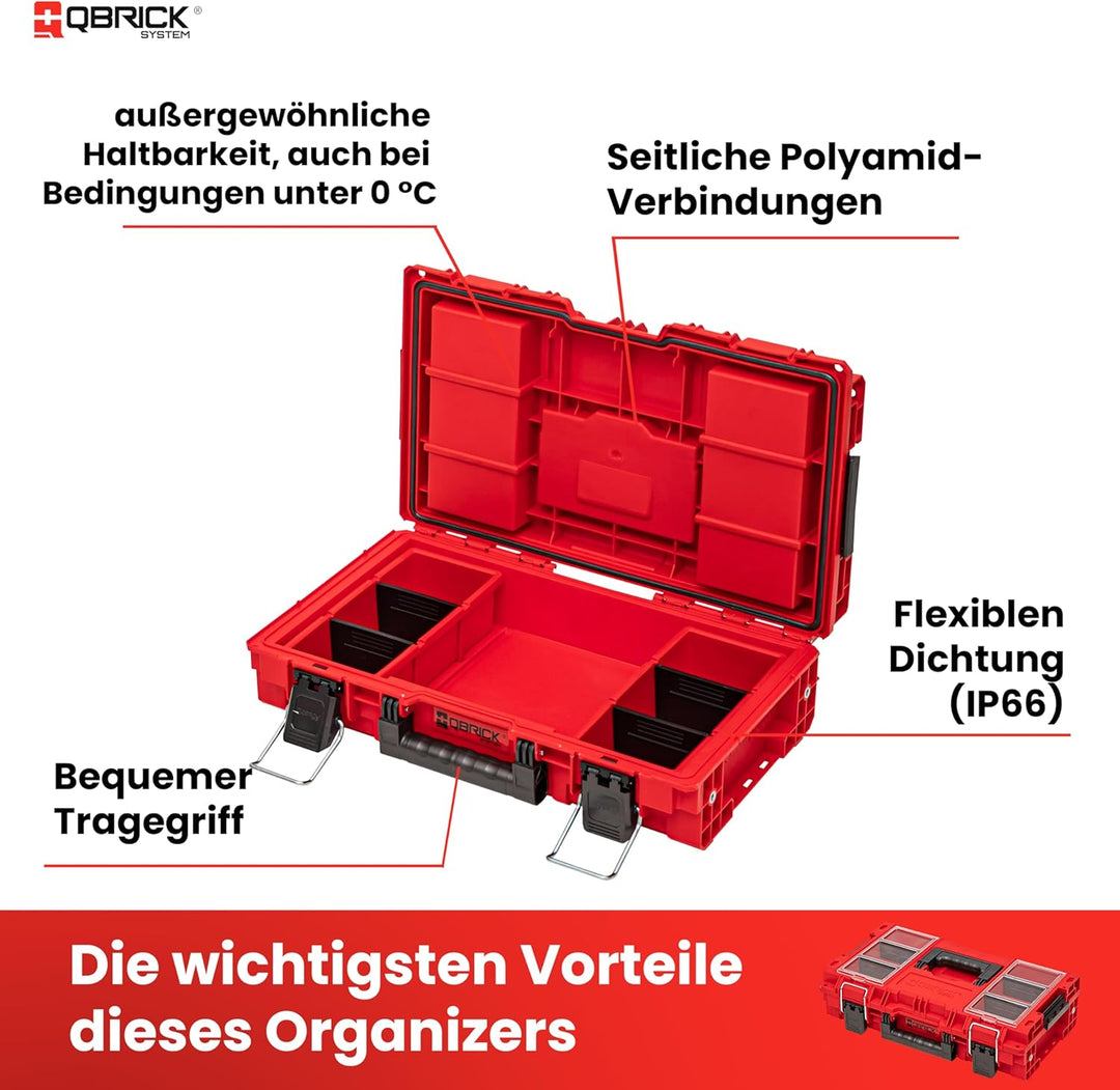 QBRICK SYSTEM Werkzeugkoffer Werkzeugkasten Leer Werkzeugkiste PRIME RED Ultra HD Rot 570 x 340 x 16