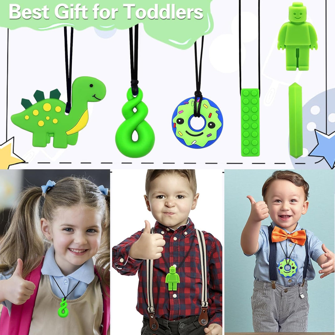 Kaukette für Kinder, 6 Stück Sensory Kauen Halskette, Silikon Beissring für Baby, Autismus Spielzeug