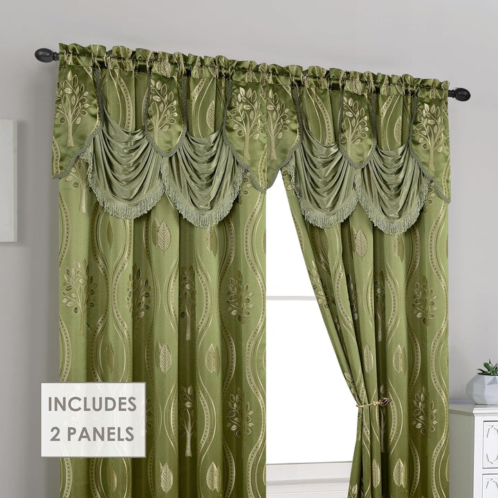Elegant Comfort Aurora Vorhang-Set, Jacquard-Optik, mit angenähtem Volant, 137,2 x 213,4 cm, Salbei,