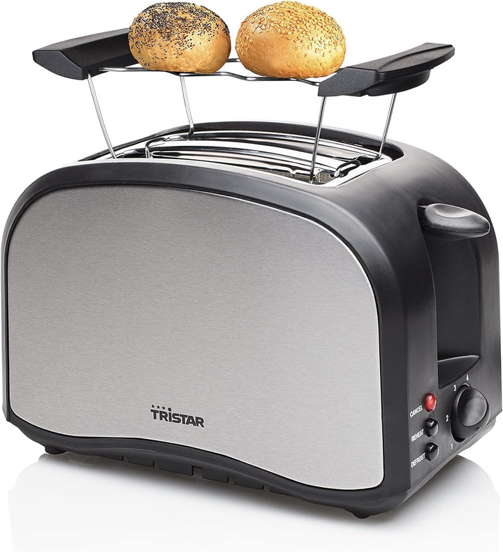 Tristar BR-1022 Edelstahl Toaster - 6 einstellbare Bräunungsstufen mit Brötchenaufsatz - herausnehmb