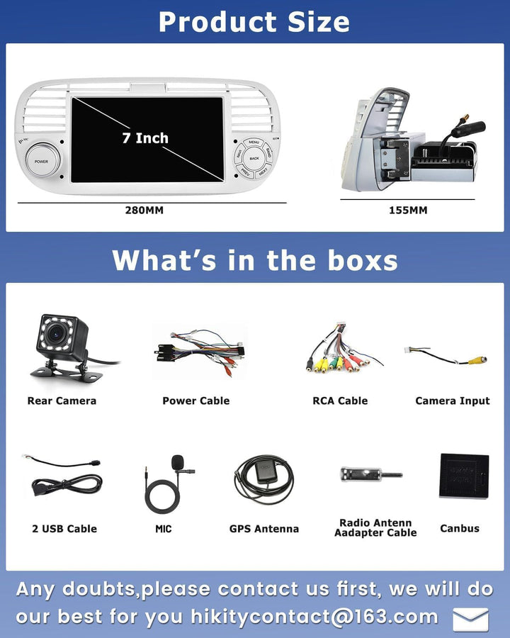 Hikity Android 13 Autoradio mit Navi für FIAT 500(2007-2015), 7 Zoll Touchscreen Auto Radio Bluetoot