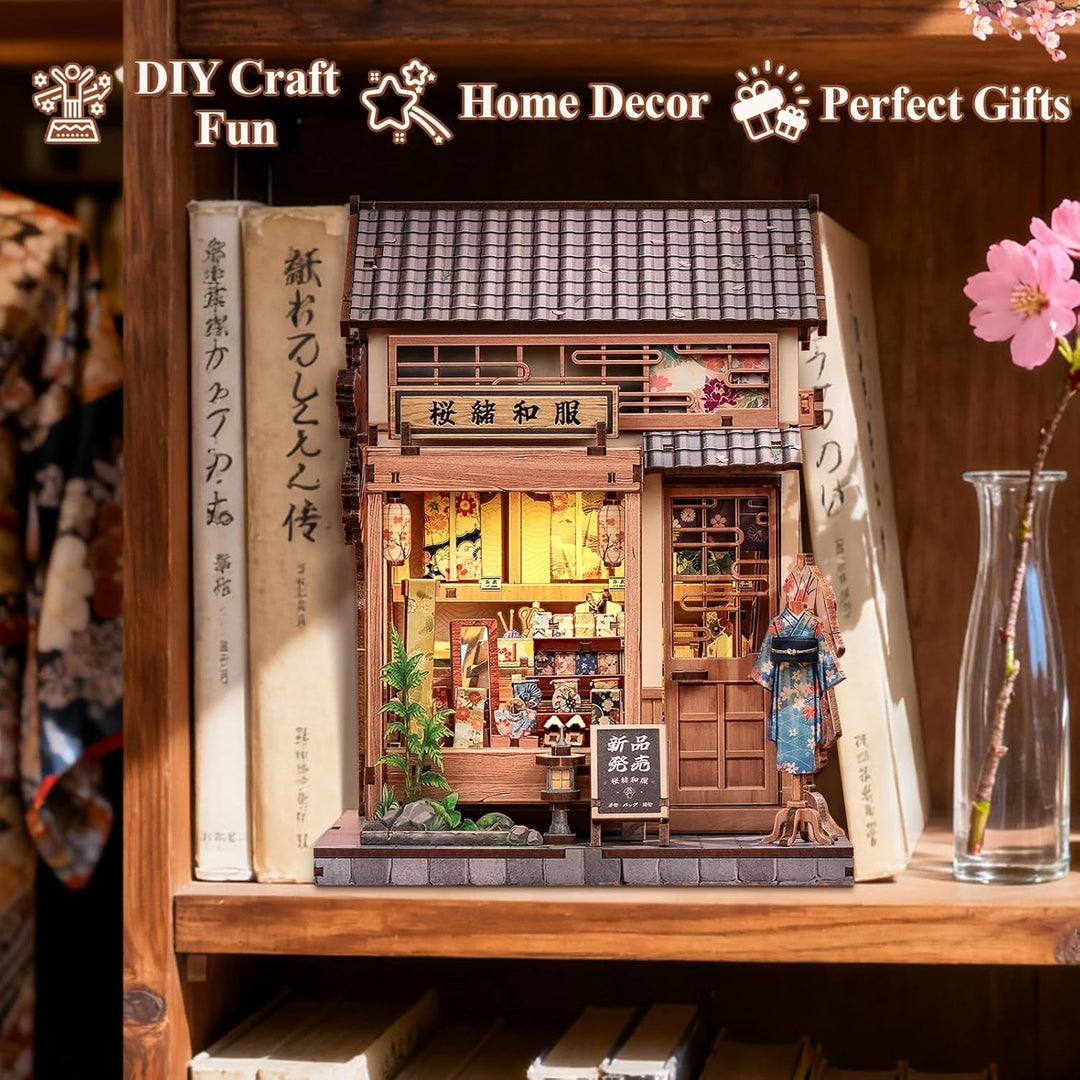 CUTEBEE Japanese Sakura Kimono Book Nook Kit - DIY Puppenhaus 3D Holzpuzzle Erwachsene, Miniatur Hau