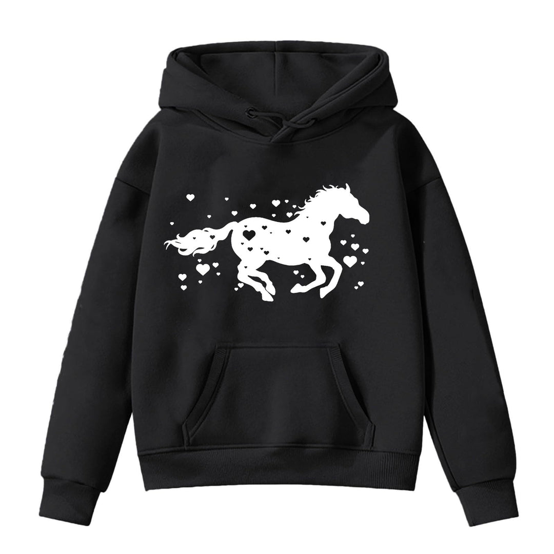 Schlafanzüge Für Mädchen Langarm-Kapuzenpullover mit Pferde-Print für Kinder Babysachen Mädchen Pull