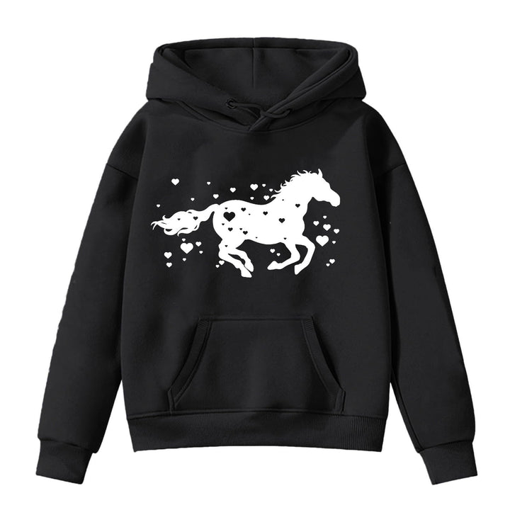 Schlafanzüge Für Mädchen Langarm-Kapuzenpullover mit Pferde-Print für Kinder Babysachen Mädchen Pull