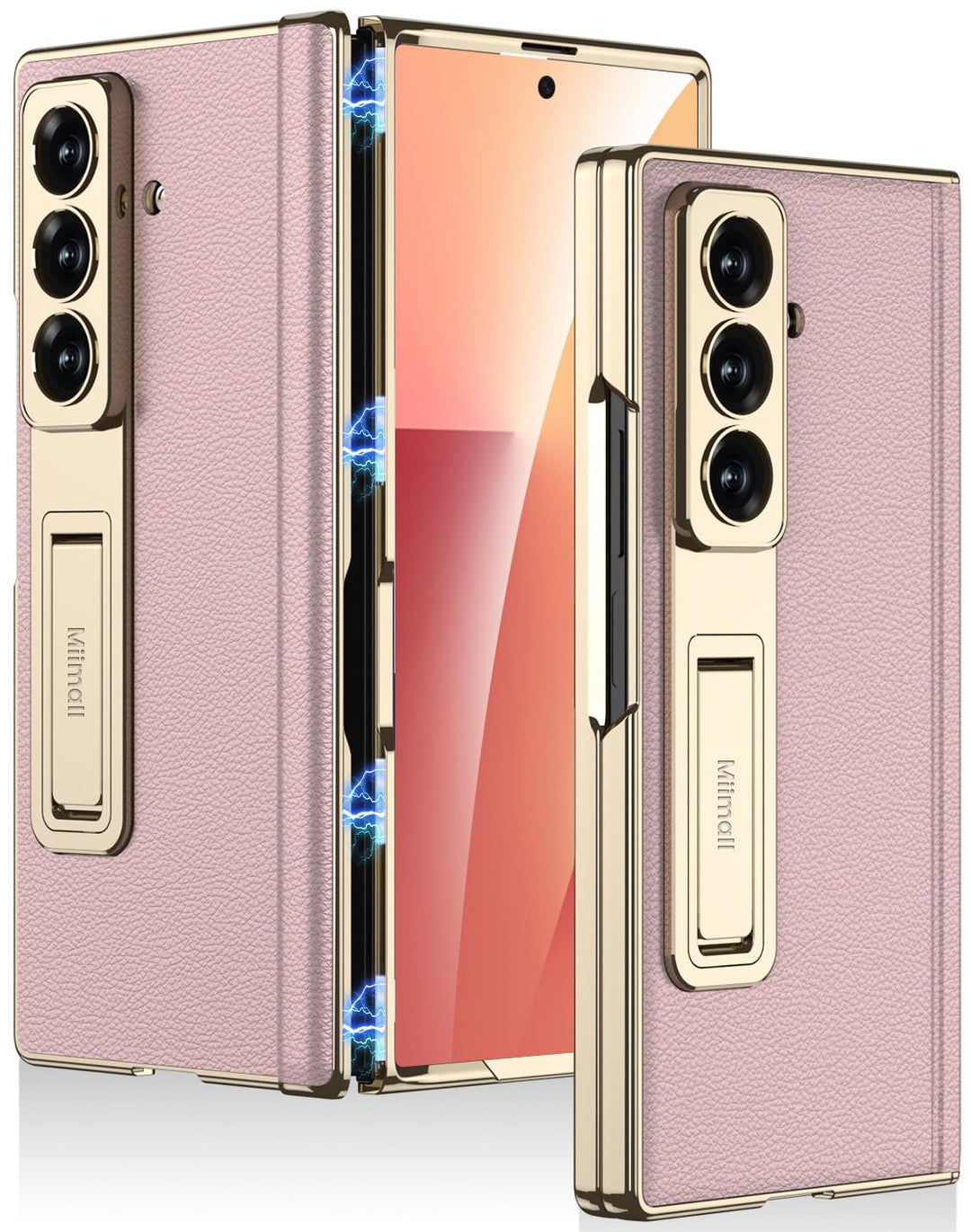 Miimall Lederhülle Kompatibel mit Samsung Galaxy Z Fold 7 Hülle mit Displayschutz+Scharnierschutz, S
