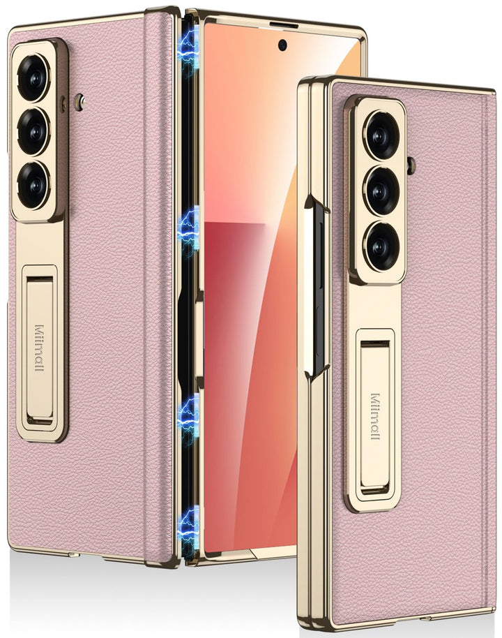 Miimall Lederhülle Kompatibel mit Samsung Galaxy Z Fold 7 Hülle mit Displayschutz+Scharnierschutz, S