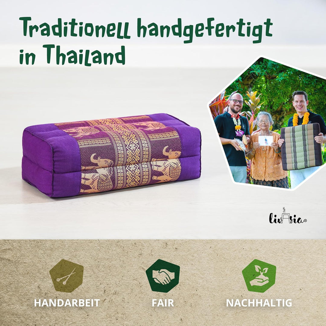 livasia Block Yogakissen eckig Thaiseide - 17x34x12cm - Meditationskissen Kapok, Stützkissen rechtec