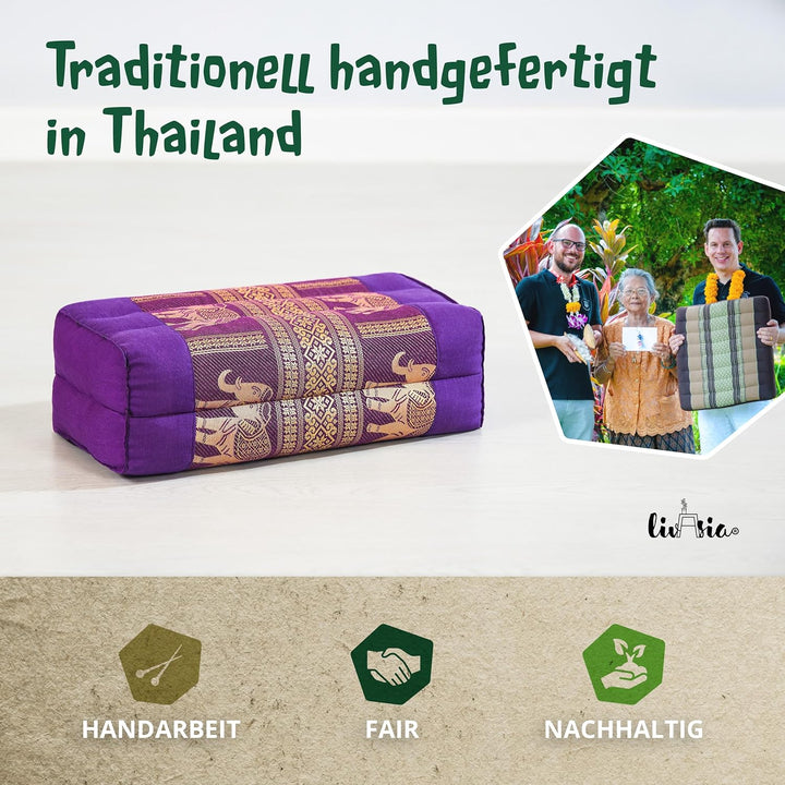 livasia Block Yogakissen eckig Thaiseide - 17x34x12cm - Meditationskissen Kapok, Stützkissen rechtec