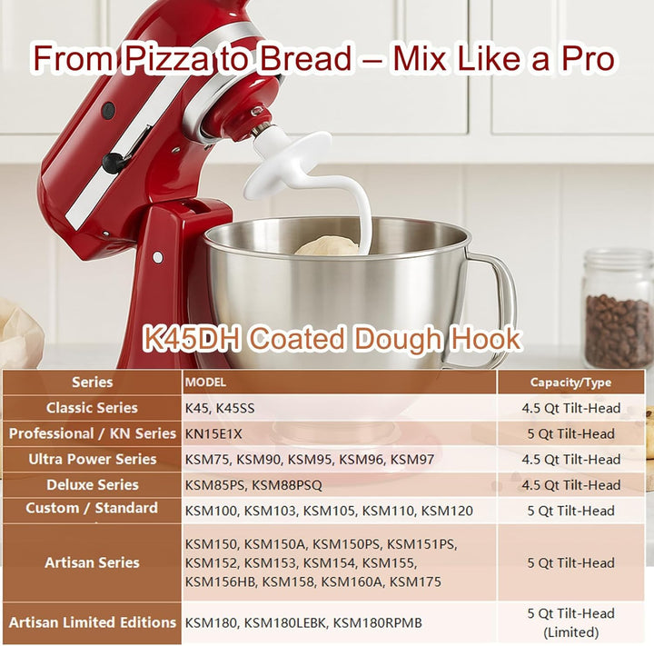 Poweka K45DH Knethaken Ersatz für KitchenAid K45 / K45SS / KSM90-110 – Aluminium mit Antihaftbeschic