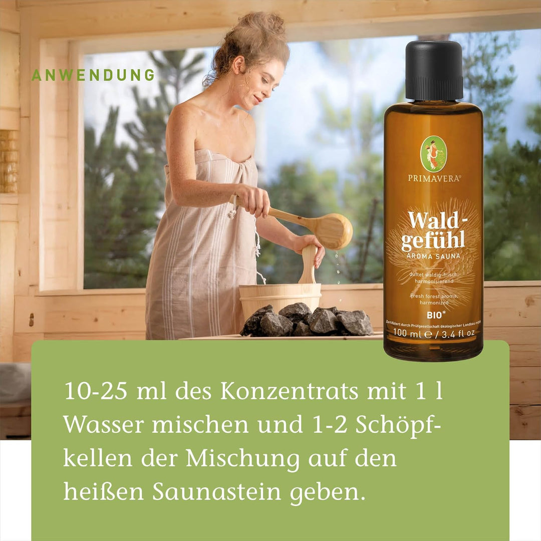 PRIMAVERA Waldgefühl Aroma Sauna bio 100 ml - Saunaöl, Aromatherapie – waldig-frischer Duft – stärke