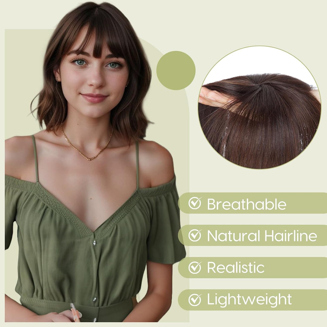 S-noilite Echthaar Hair Topper für Frauen mit Pony Haarteile für Dünnes Haar Echtes Menschliches Haa