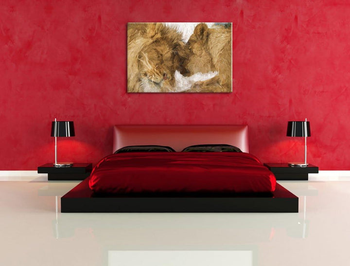 Pixxprint Kuschelnde Löwen als Leinwandbild/Grösse: 100x70 cm/Wandbild/Kunstdruck/fertig bespannt, 1