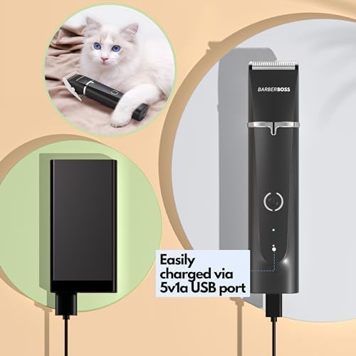 BarberBoss Pet Grooming Clipper, Trimmer für Hunde & Katzen, Profi Hundehaarschneider Kit für Dickes