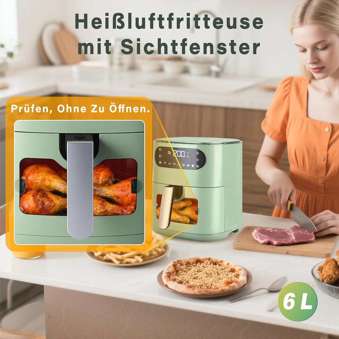 Citybee Airfryer Heissluftfritteuse 6L Sichtfenster - 7 Garprogramme 11 Funktionen Leise Heissluftfr