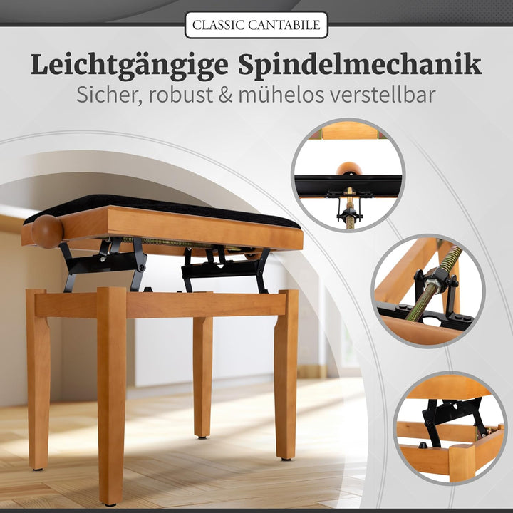 Classic Cantabile Pianobank Kirsche-matt (Höhenverstellbar von 47-56cm, Spindelmechanik, Sitzfläche