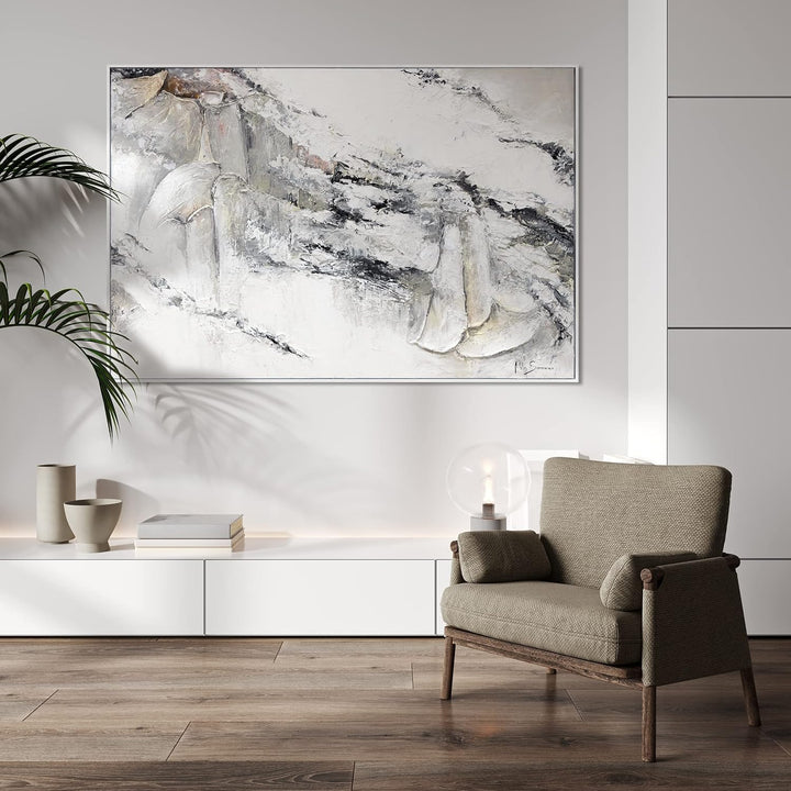 YS-Art Abstrakt XXL Acryl Gemälde auf Leinwand mit Rahmen Renaissance handgemalt Wandbilder Wohnzimm