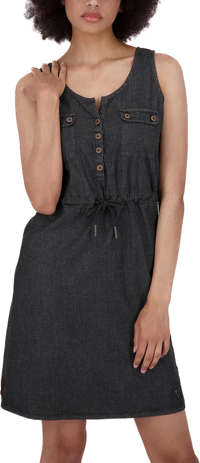 ALIFE and Kickin DorisAK DNM Dress Damen Sommerkleid, Jeanskleid, Kleid M Black Denim, M Black Denim