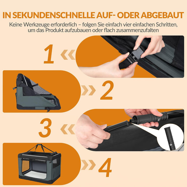 Hundebox Faltbar, Hundetransportbox Tragbare mit 3-Türen, 91,4 x 63,5 x 63,5 cm, Transportbox Hund A