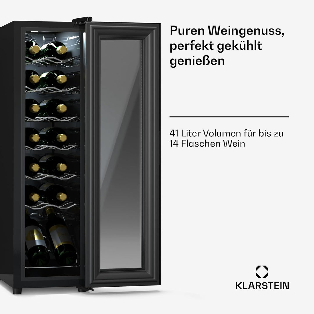 Klarstein Weinkühlschrank,1 Zone Getränkekühlschrank mit Glastür, Leiser Indoor/Outdoor Kühlschrank,
