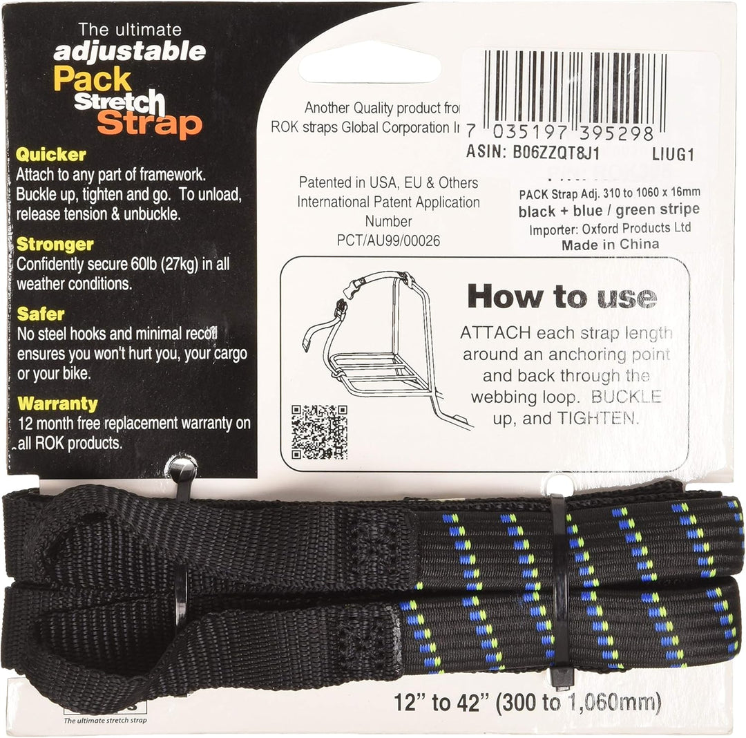 Oxford ROK305 Rok Straps verstellbare Riemen MD, 16 mm, Schwarz + Blau/Grün, ROK305