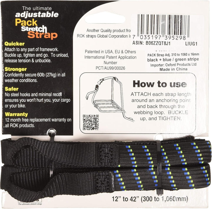 Oxford ROK305 Rok Straps verstellbare Riemen MD, 16 mm, Schwarz + Blau/Grün, ROK305