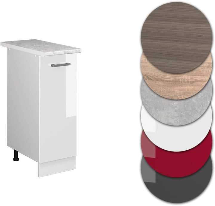 Vicco Apothekerschrank R-Line, Weiss Hochglanz/Weiss, 30 cm mit Arbeitsplatte Weiss Hochglanz Apothe