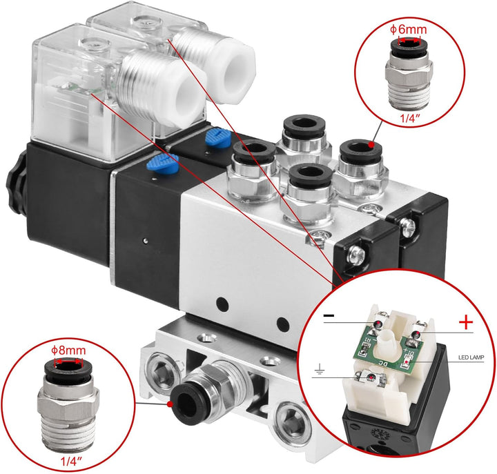 Heschen Elektrisches pneumatisches Doppel-Magnetventil, 4V210-08, DC24V, PT1/4, 5-Wege, 2 Positionen