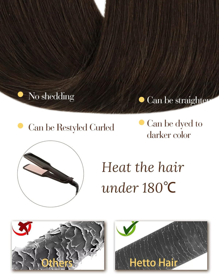 Hetto Tressen Echthaar Extensions, Mittelbraun, 35cm, 80g | 100% Remy Haar, Stylbar, knotenfrei, Fur