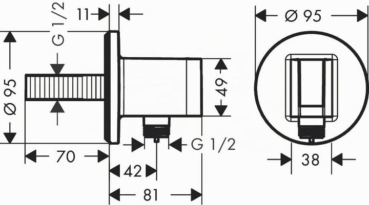 hansgrohe Wandanschluss mit Duschkopfhalterung FixFit S, Mattschwarz, Mattschwarz