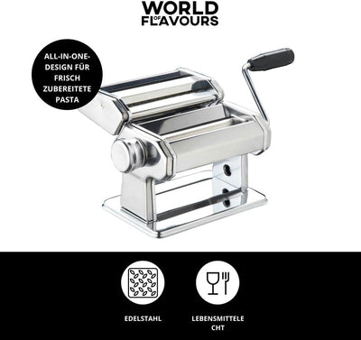 KitchenCraft World of Flavours Nudelmaschine, manuelle Nudelmaschine mit 9 einstellbarer Dicke, ital