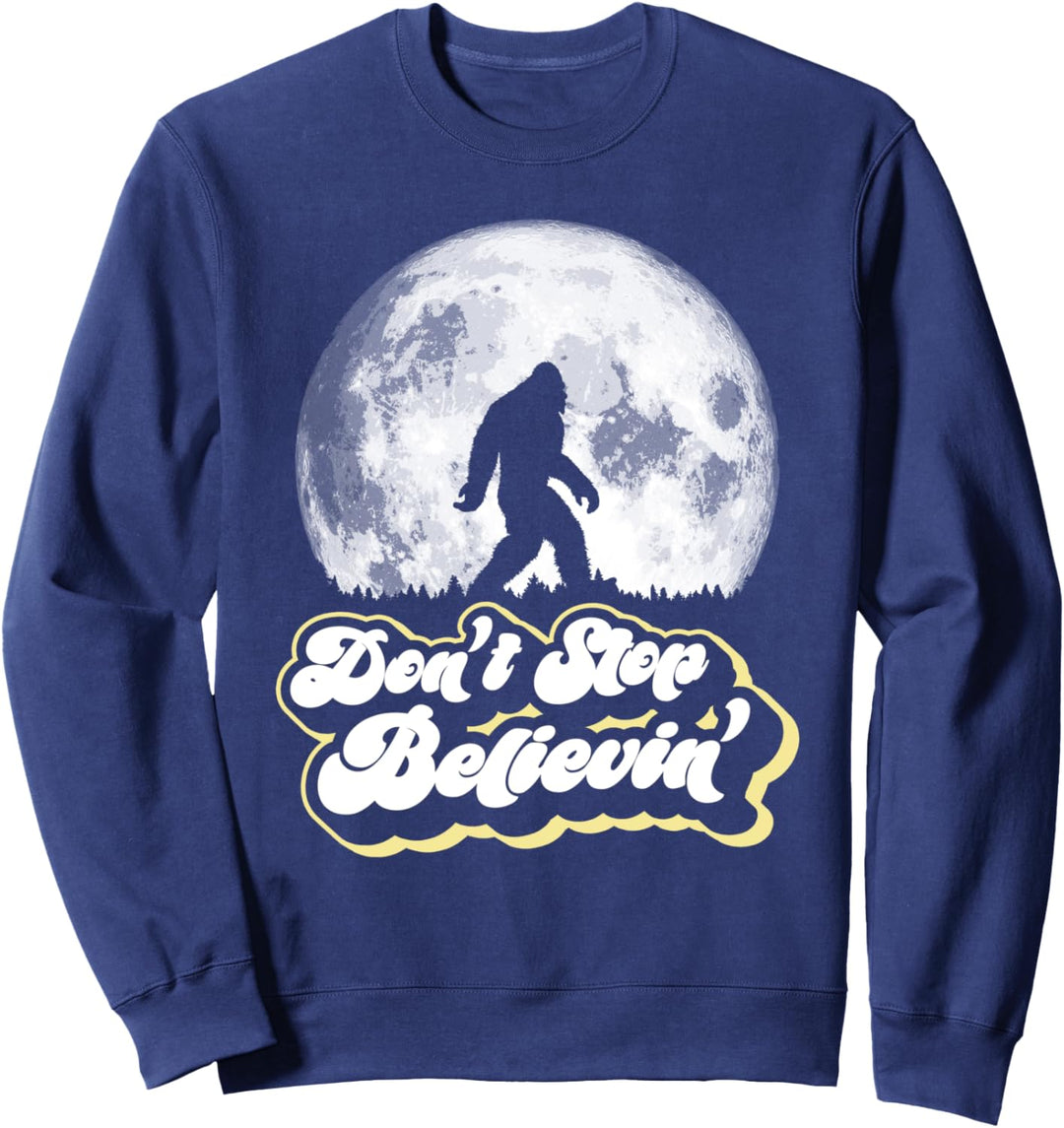 Don't Stop Believin'! Bigfoot Retro Full Moon & Trees Sweatshirt