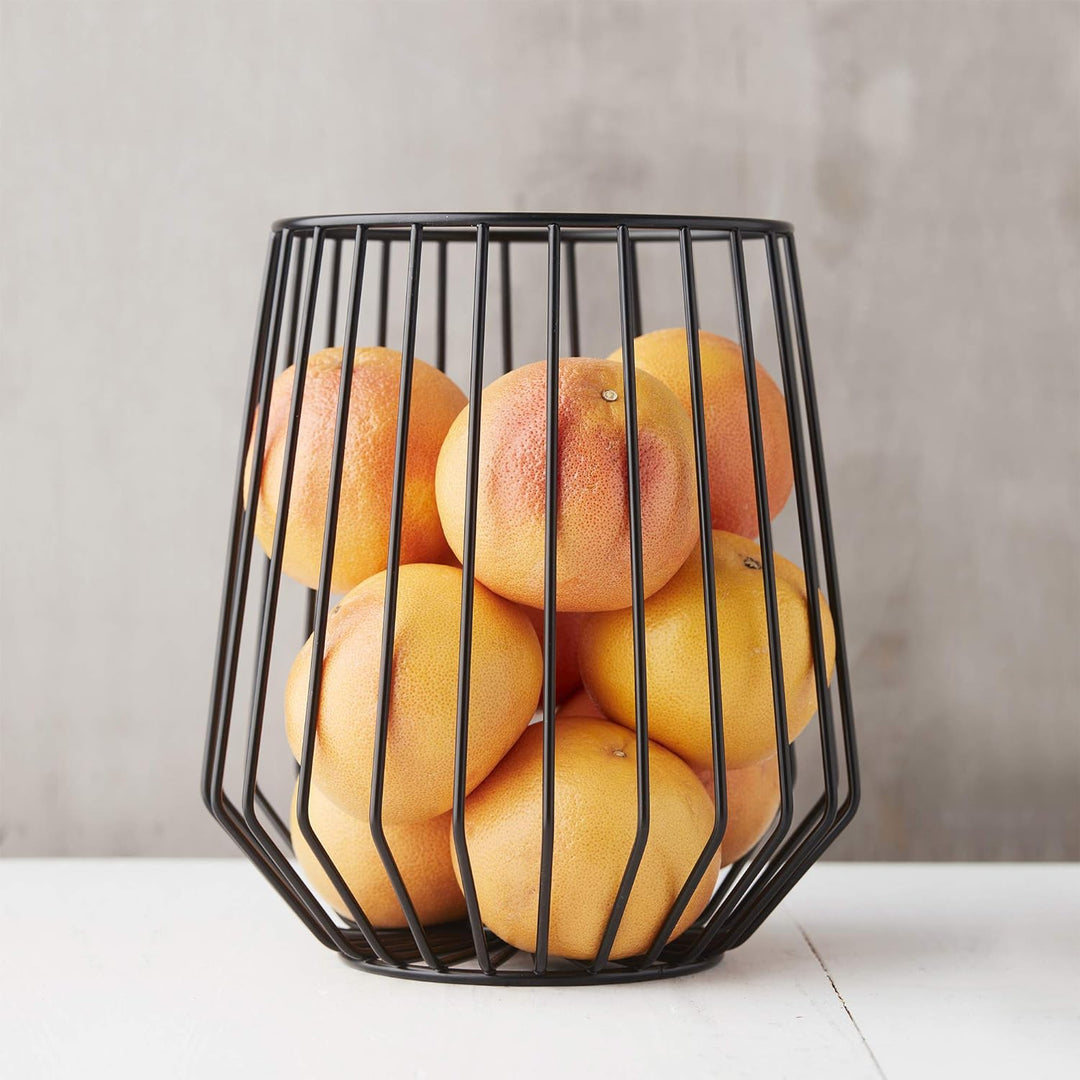 Point-Virgule Obstkorb aus Metall, skandinavische wohnungs deko drahtkorb, Schwarz, 23,5 x 25,5 cm