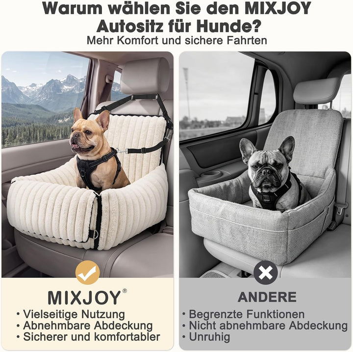 MIXJOY Hunde Autositz für kleine bis mittlere Hunde, Waschbarer Ansteckbare Leine verdickter Memory-