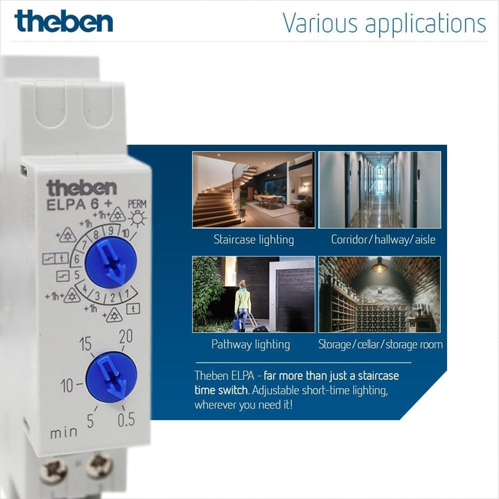 Theben 0060003 ELPA 6 Plus - Elektronischer Treppenlicht-Zeitschalter, Zeitschaltuhr, Schaltuhr, opt