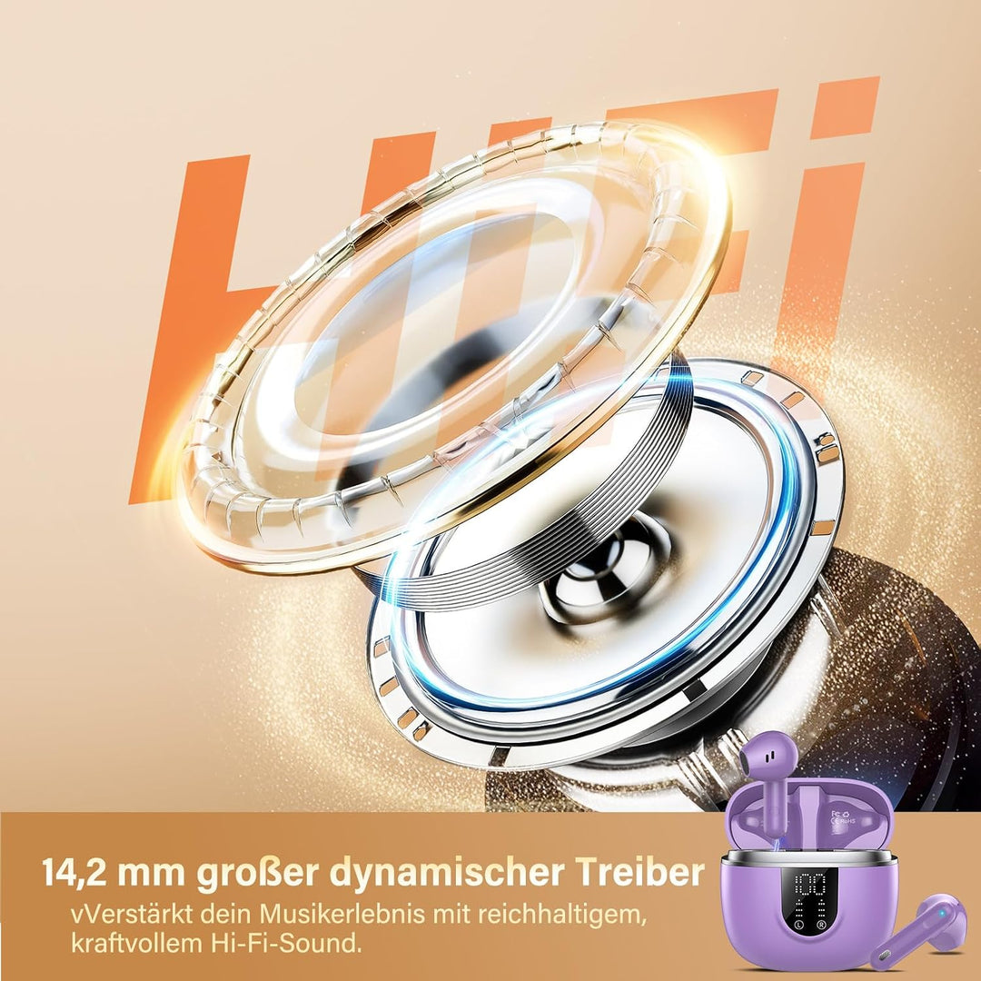 Jesebang Bluetooth Kopfhörer in Ear Kopfhörer Kabellos Bluetooth 5.4, Lila | Hi-Fi Stereoklang, ENC