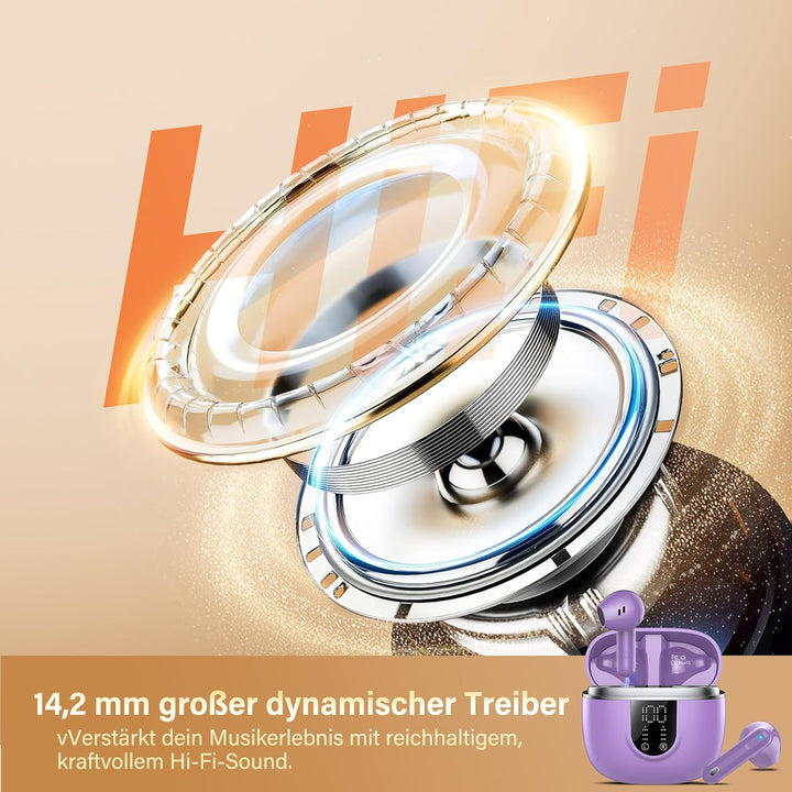 Jesebang Bluetooth Kopfhörer in Ear Kopfhörer Kabellos Bluetooth 5.4, Lila | Hi-Fi Stereoklang, ENC