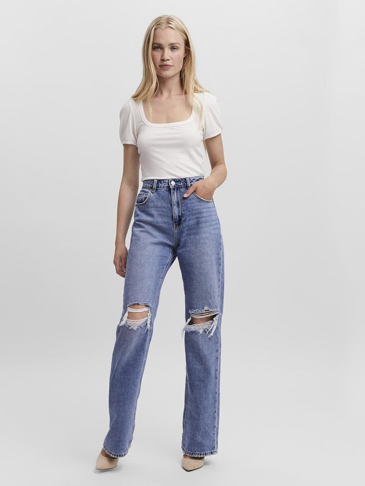 VERO MODA Female Straight-Fit VMKITHY Hohe Taille Jeans 27 Medium Blue Denim, 27 Medium Blue Denim