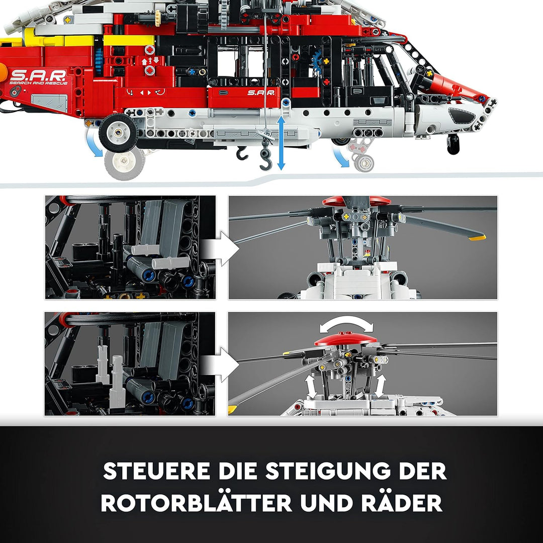 LEGO 42145 Technic Airbus H175 Rettungshubschrauber, Modellbausatz für Kinder, drehbare Rotoren und