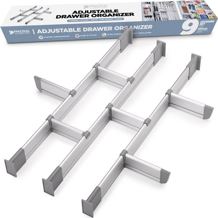 Schubladen-Organizer, Verstellbarer Schubladeneinsatz aus Aluminium für Clutter-Freie Küche, Schubla
