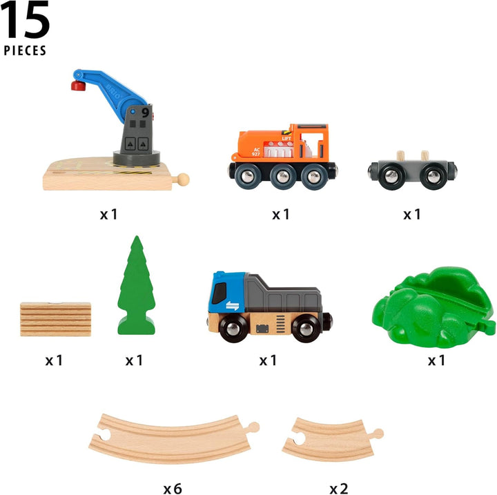 BRIO World – 36028 Starterset Güterzug mit Kran A | Zugset für Kinder ab 3 Jahren Neue Version, Neue