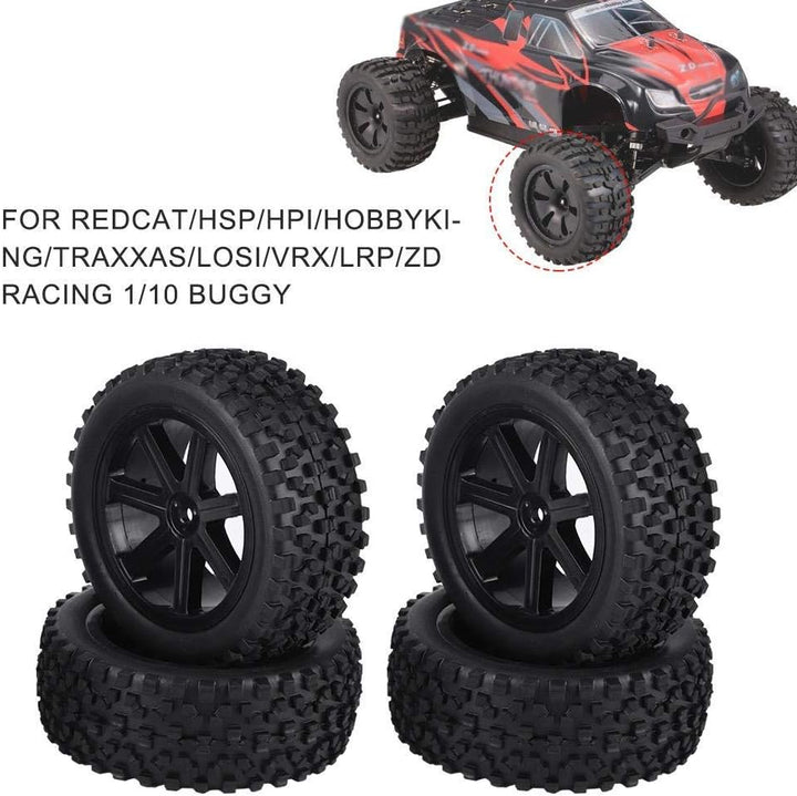 Qiterr 4pcs RC Auto-Reifen, 1/10 RC LKW-Gummireifen-Rad-Reifen-Zusätze für das Laufen des Buggy-Kett