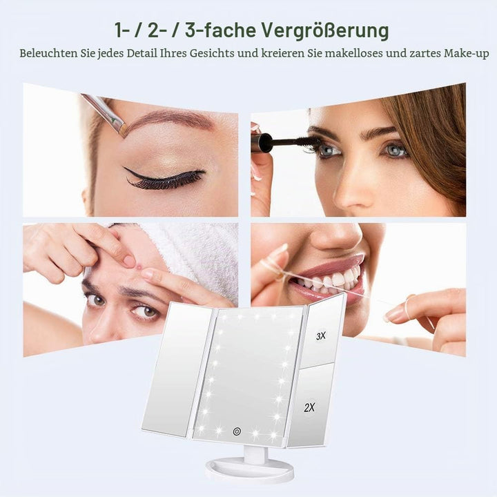 WEILY Schminkspiegel mit Beleuchtung, Faltbare Kosmetikspiegel mit 1X/2X/3X Vergrösserung, Schminksp