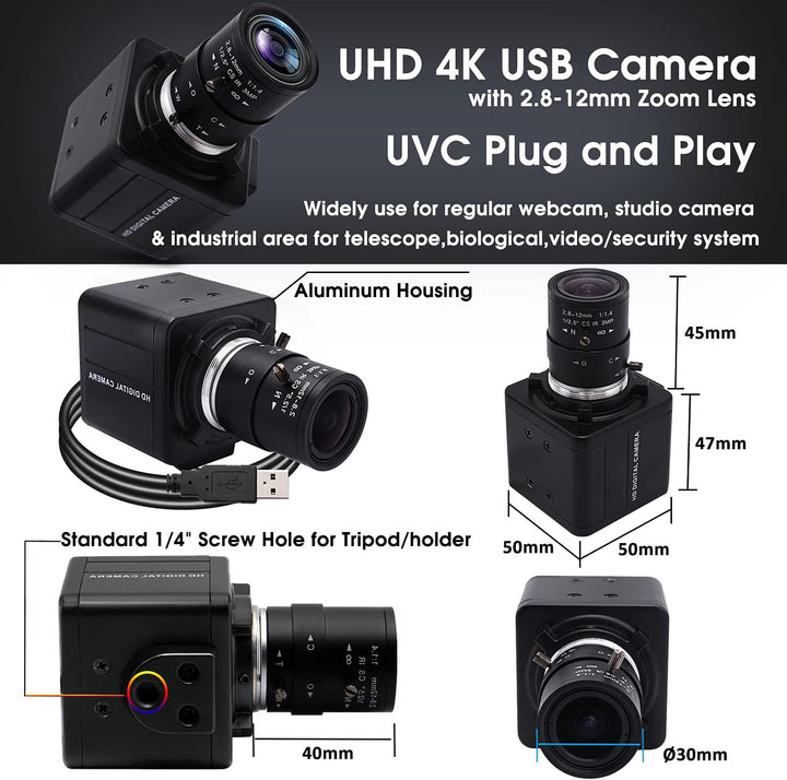 Svpro 4K Kamera für Computer,8 Megapixel Zoomable Webcam Manueller Fokus,Sony Sensor,5X Optischer Zo