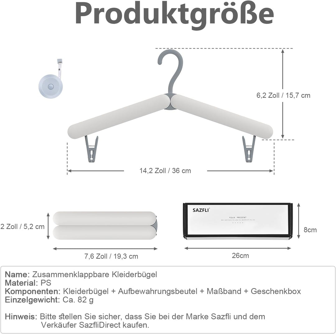 Faltbare Reisebügel 4er-Set – Leichte ABS-Kleiderbügel mit integrierten Clips, kompakt 19 cm gefalte