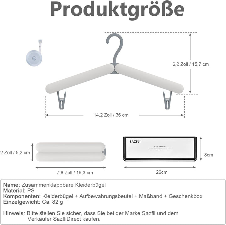 Faltbare Reisebügel 4er-Set – Leichte ABS-Kleiderbügel mit integrierten Clips, kompakt 19 cm gefalte