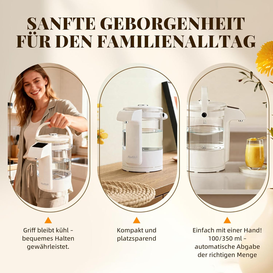 NeoKitchen Glaswasserkocher Temp.-Einst. 40-100°C, 12 Stufen, 2.5L Heisswasserspender, Edelst. 316 &