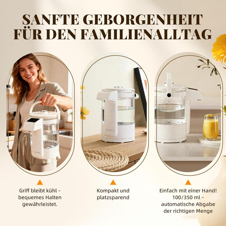 NeoKitchen Glaswasserkocher Temp.-Einst. 40-100°C, 12 Stufen, 2.5L Heisswasserspender, Edelst. 316 &